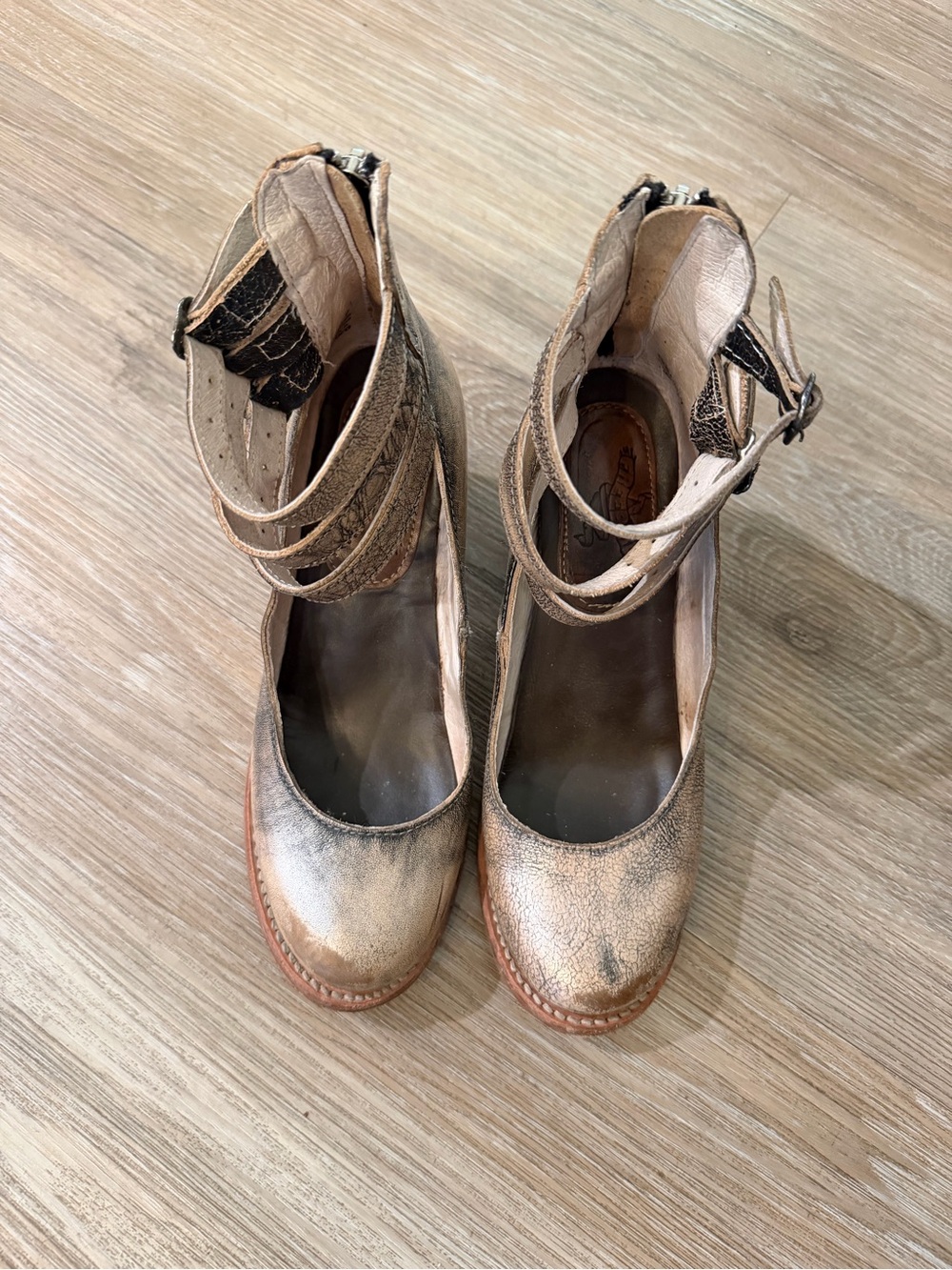 freebird Metallic Bronze Double-Strap Ankle Heels - Picture 6 of 7
